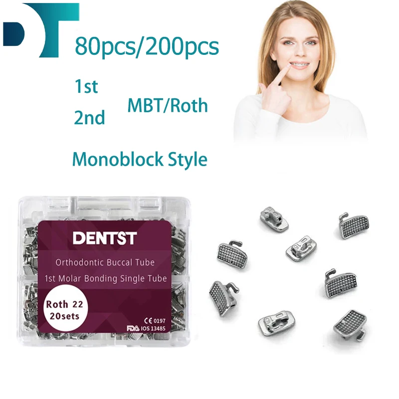 

Dental Orthodontic Buccal Tubes 1st 2nd Molar Bondable Monoblock Single Roth MBT 0.022 50Sets / 20Sets