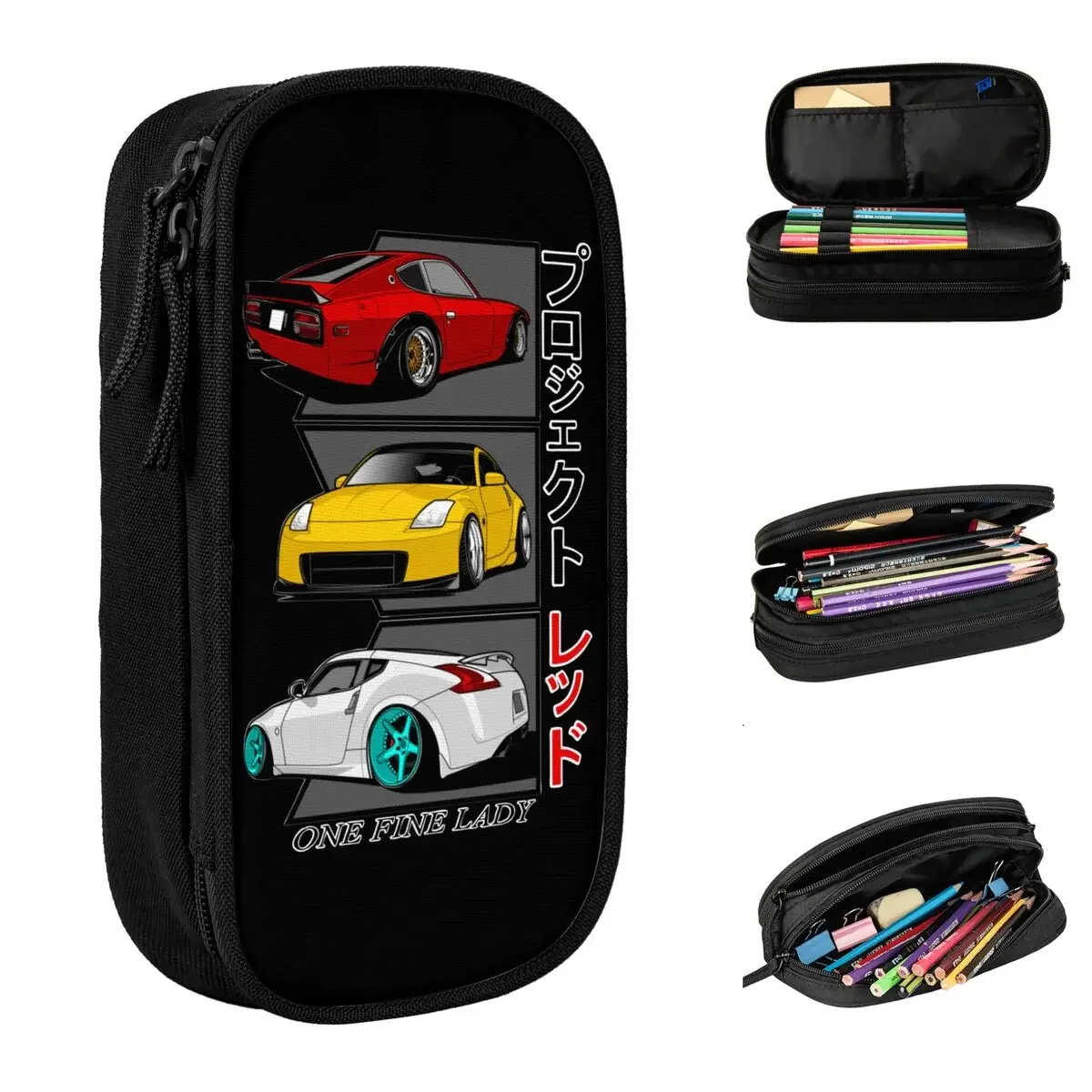 

JDM Drift Pencil Cases Classic One Fine Lady 240z 350z 370z Pen Holder Bag Girl Boy Big Capacity Office Cosmetic Pencilcases