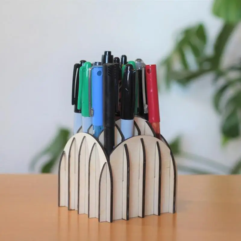 Pen Holder For Desk Wooden Art Pencil Organizer Decor Stationary Decor With 16 Separate Slots For Study Room School Work Area