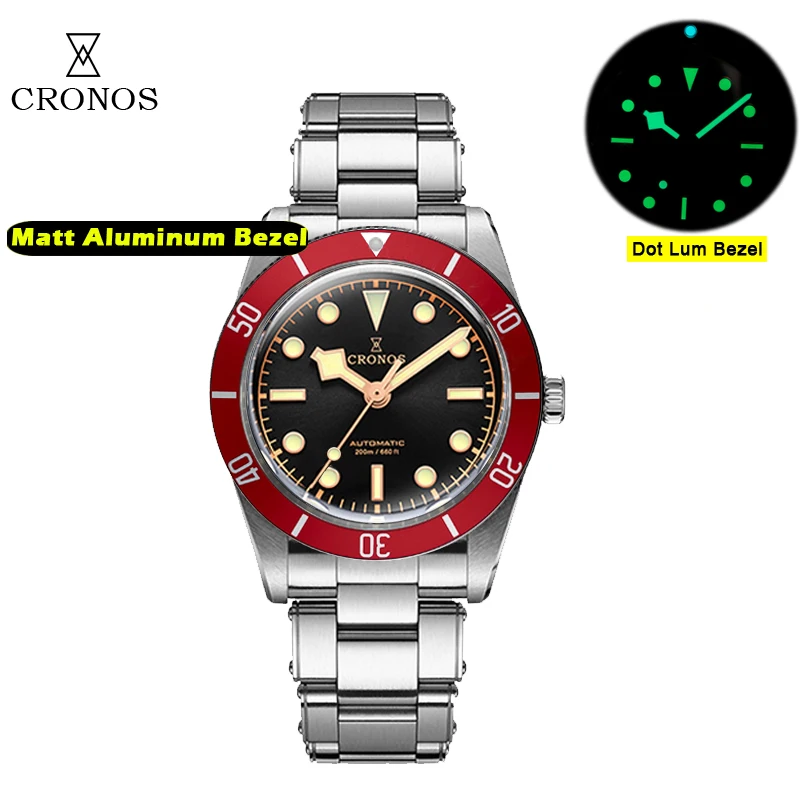Cronos Luxe Herenhorloge 37mm Diver BB54 Vintage Automatische Horloges Vrouwelijke Eindlinks Saffier 20 Bar L6033