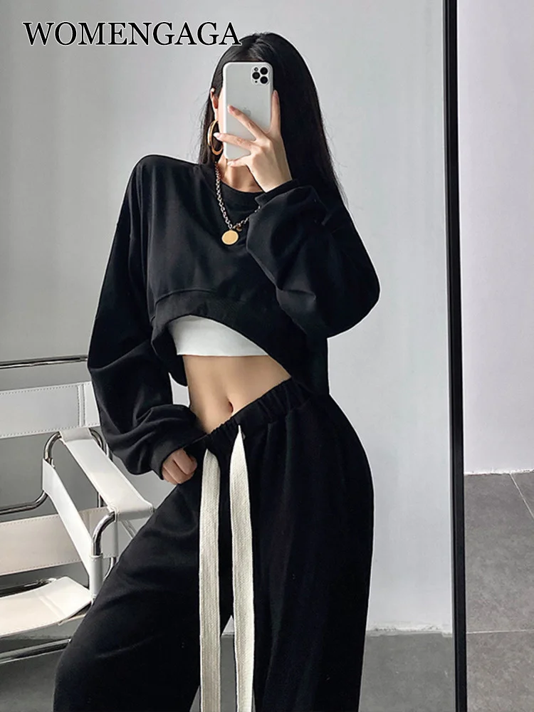 Curved Sweet Fashion Hem Round Neck Pullover Top Loose Short Long Sleeve Sweatshirt Sweet Korean Casual Tops T7NL