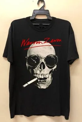 تي شيرت Skull Rock - تي شيرت كاجوال أسود للجنسين مع رسومات Warren Zevon Skull وتصميم منفعل |   الموضة الحضرية للشباب العصري