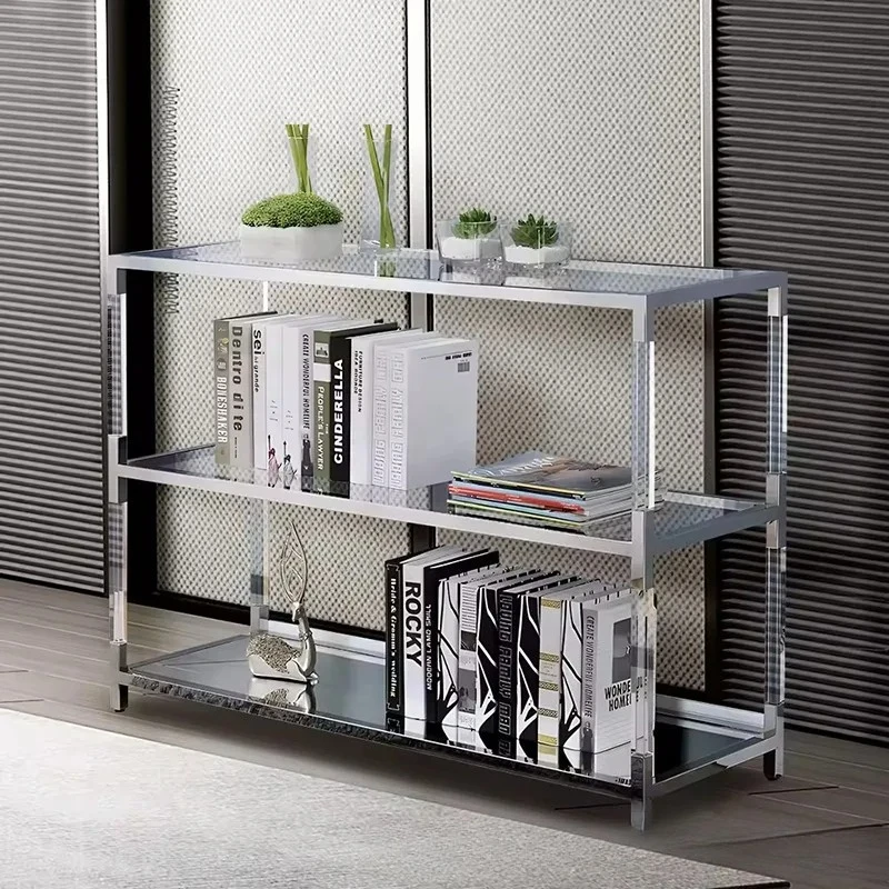 Living room multi-layer porch rack light luxury stainless steel shelf acrylic transparent