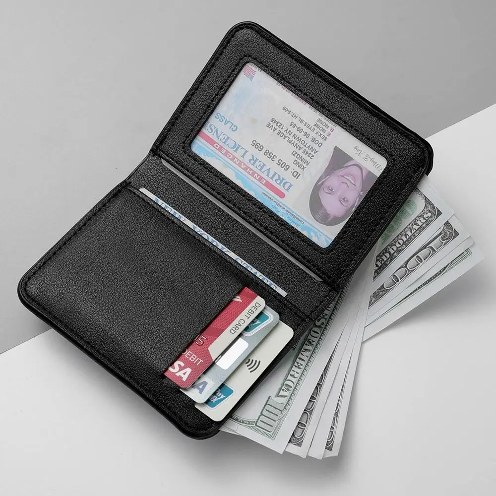 Minimalist PU Leather Retro Men's Wallet Two-Fold Ultra Thin Coin Purse Black Coffee Soft Multiple Pockets Men Women