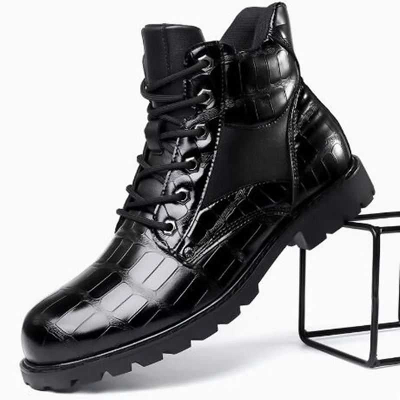 Luxury Brand Men Boots Grid Pattern Square Heel Men Ankle Boots Designer Leahter Shoes for Men Fashion Motorcycle Boot Zapatos