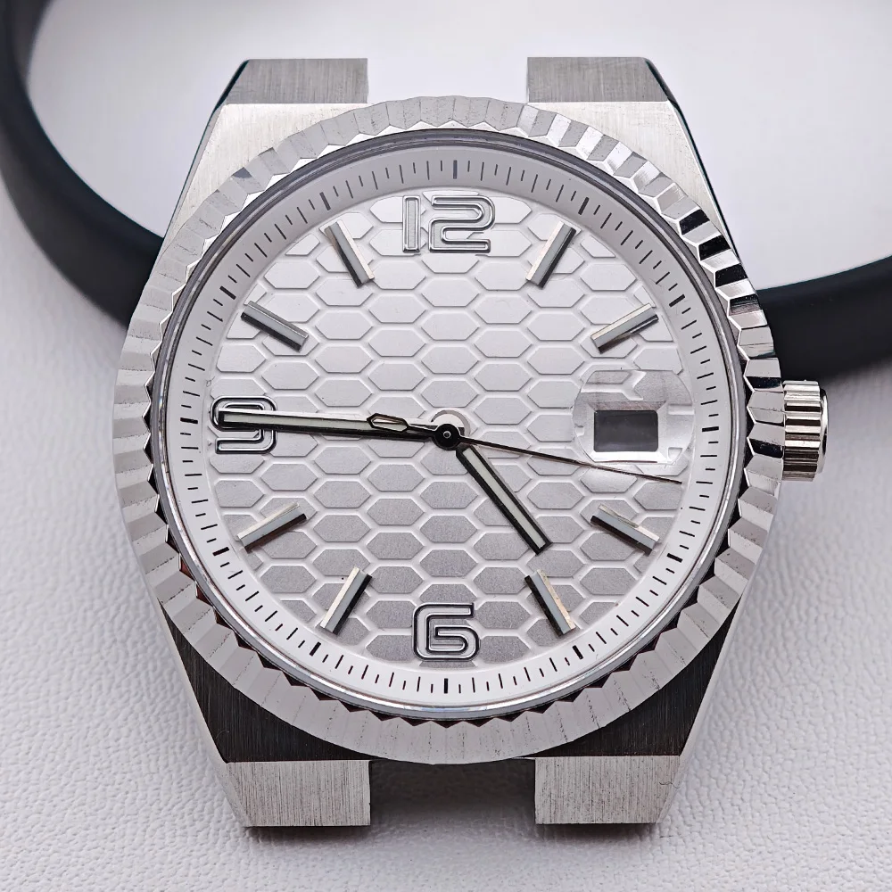 

39.5mm Men's Silver Case Watch NH35 Movement Full-Body Mirror Sapphire Dial 33.8mm High-Quality Watch Parts Fit