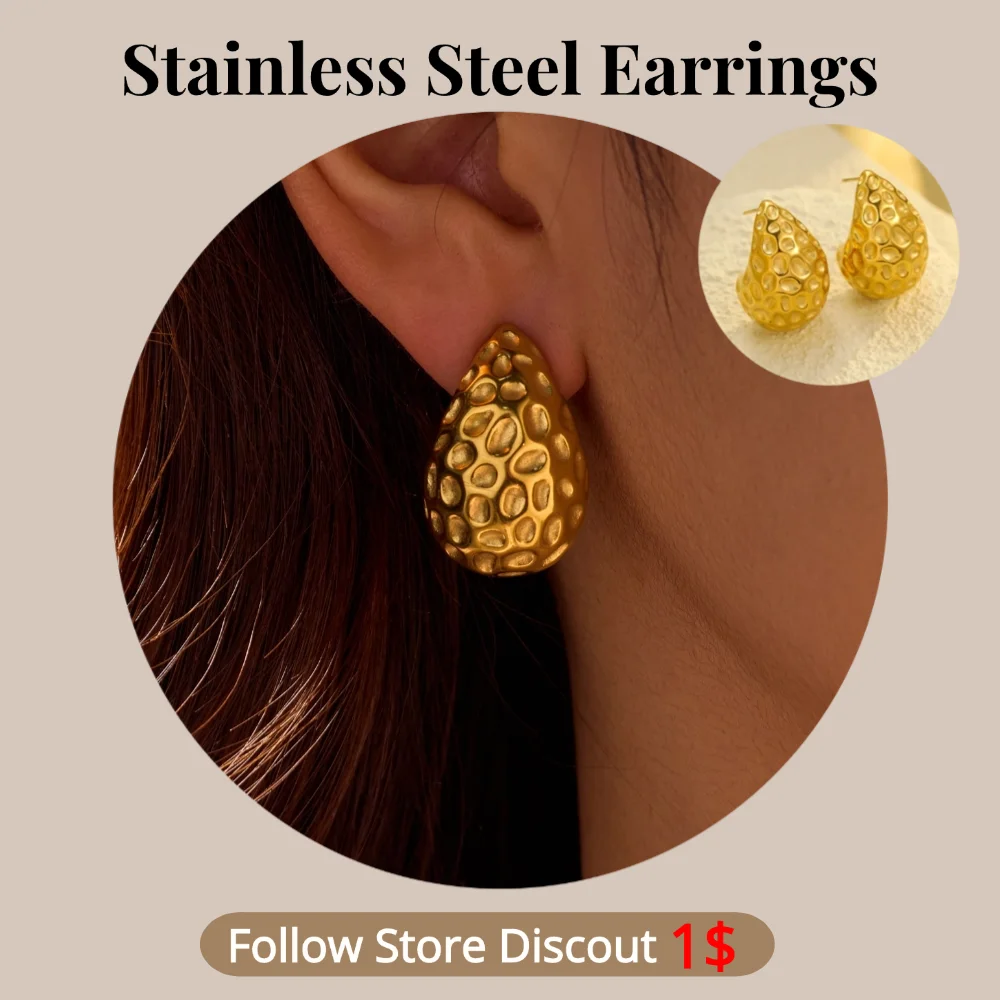 

Stainless Steel Earring Water Drop Shape Plated 18K Gold Color Trendy Waterproof Fade Resistant Jewellery Women's Earring