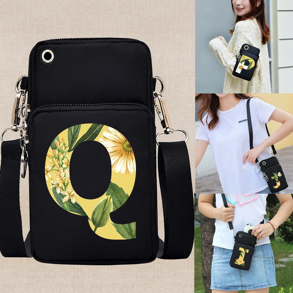 Universal Mobile Phone Bags Purse Pouch Shoulder Sport Arm Cover for IPhone/Huawei P30 P50 P40 Mate 20 Floral Letter Pattern