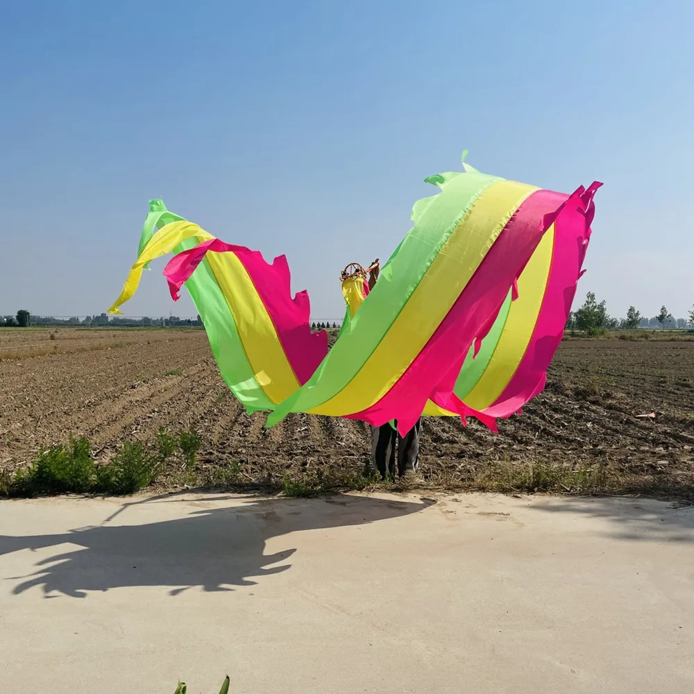 8m Colorful Chinese  Fitness Dragon Dance Ribbon Accessories (Not Include Dragon Head )