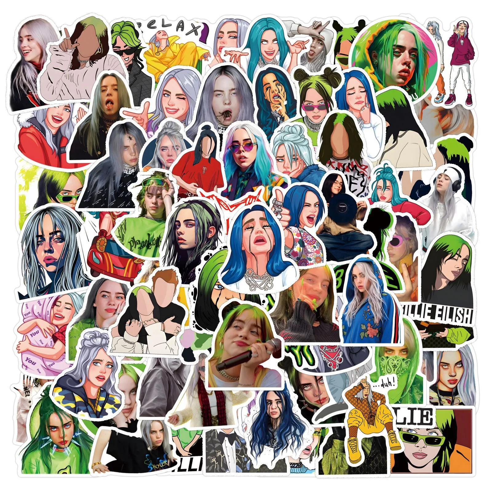 50/100Pcs Pop Singer Billie Eilish Stickers Graffiti Stickers DIY Diary Phone Case Handmade Scrapbook Aesthetic Stickers