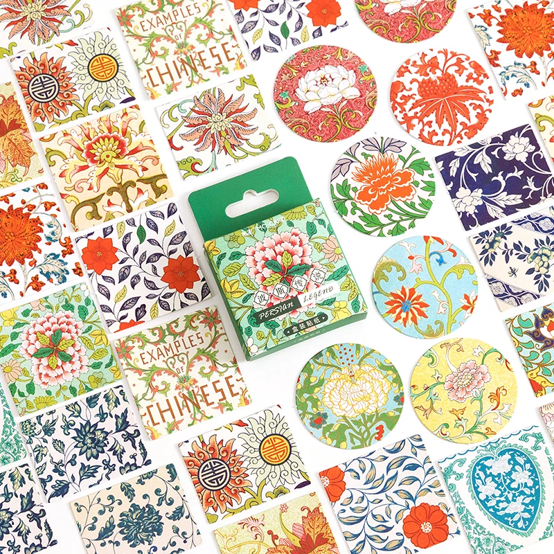 46Pcs Mni Box hand stickers Persian decorative Ethnic style pattern card Scrapbook Decorate Stationery DIY 4CM