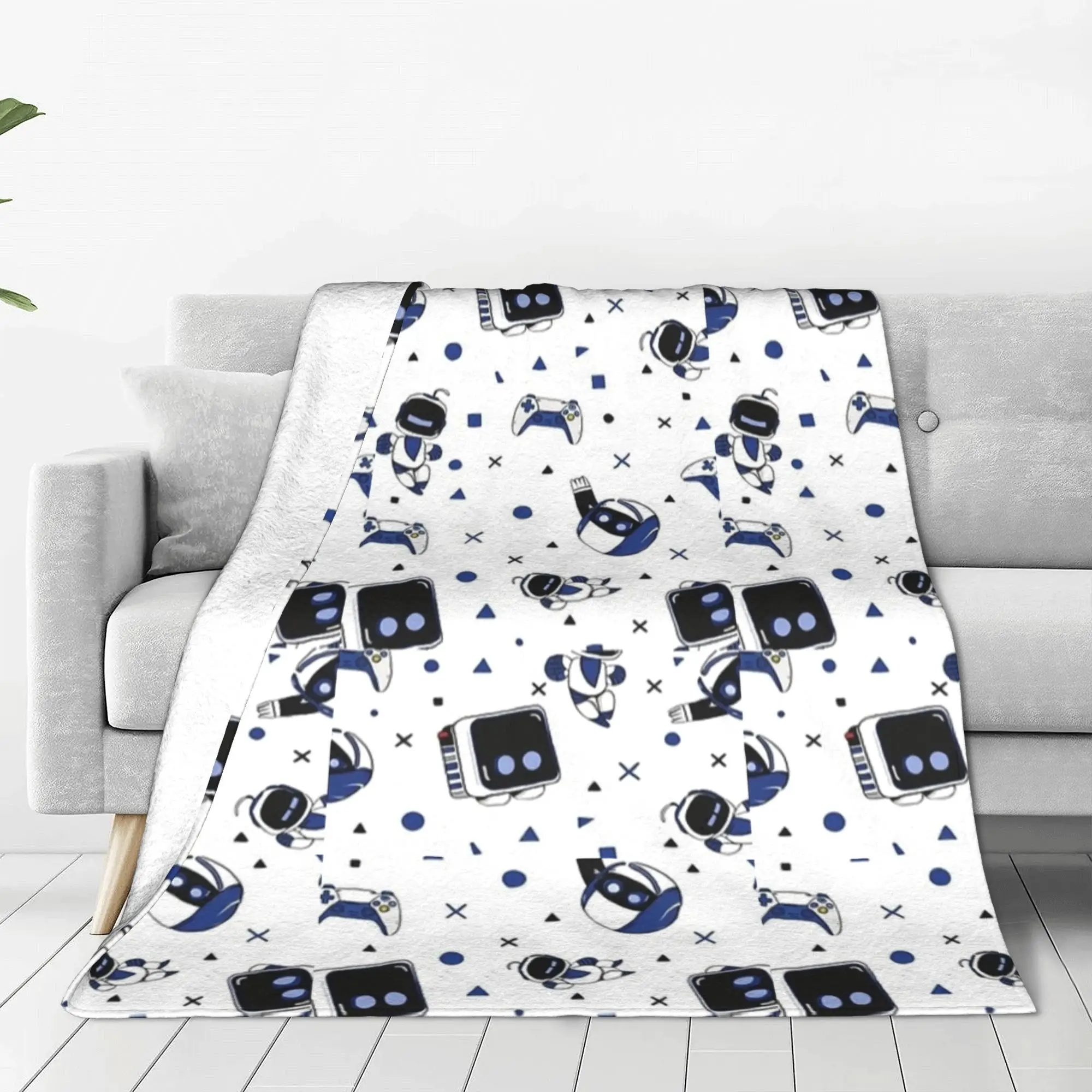 Astros Playroom Astrobot Blanket Flannel Decoration Cartoon Game  Multifunction Soft Throw Blanket for Sofa Couch Rug Piece