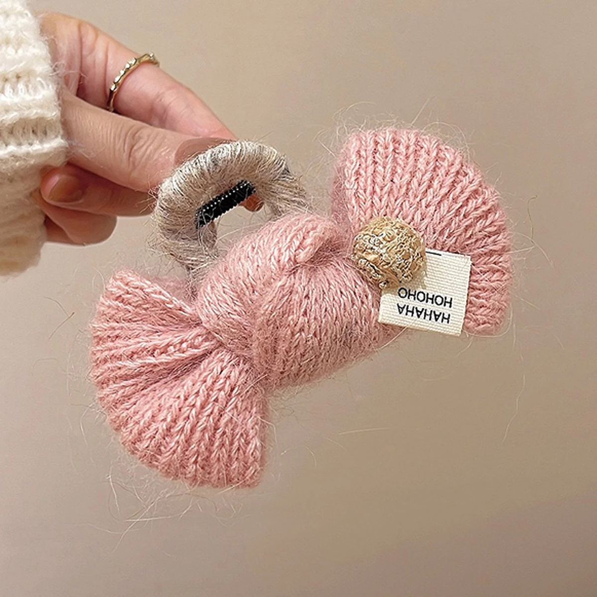 1 clip di squalo con fiocco in filato di medie dimensioni dolce e carino, fermaglio per capelli elegante autunno e inverno per donna, adatto per l'uso quotidiano