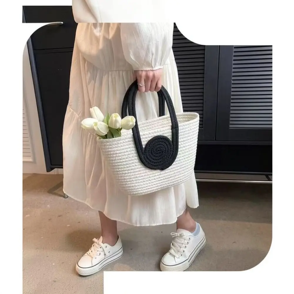 Summer Beach Woven Bucket Bag Large Capacity Cotton Cord Tote Casual Travel Handbag Stylish Bohemian Shoulder Purse