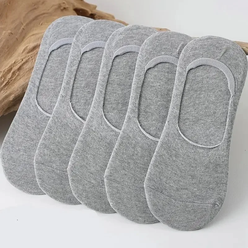 1/5 Pairs Neutral Breathable Knitted Invisible Socks Summer Thin Solid Color Sweat Absorbing Anti Slip Comfortable Casual Socks