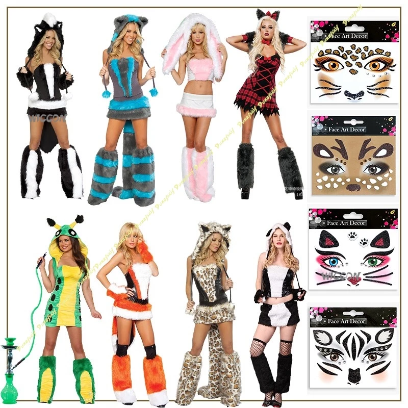 

Cosplay Costumes Halloween party Leopard Print Tail Wolf Game Cat Role-playing Uniform Face Stickers Festival Christmas Girls