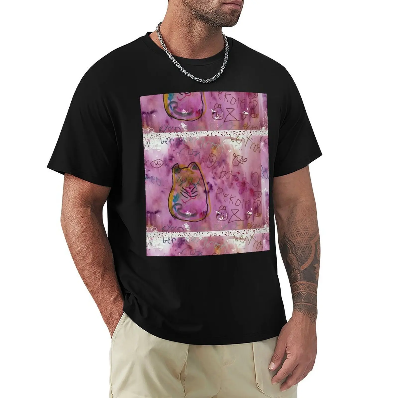 

Magenta Cat T-Shirt for a boy funny meme t-shirts man clothes cute tops mens t shirt graphic