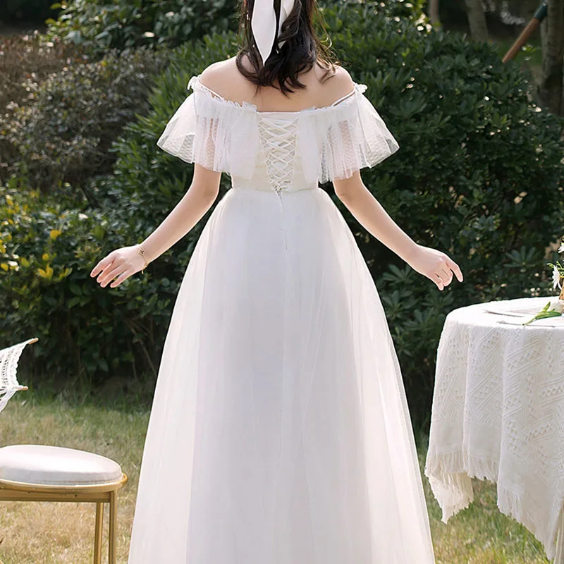 Light Wedding Dress One Shoulder Princess Dress Simple and Elegant French White Evening Dress Women\'s Party Marriage Dress