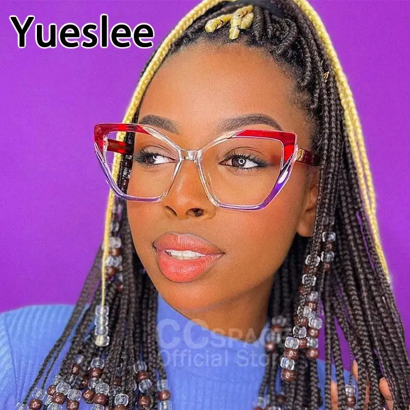 54585 Ladies Anti Blue Light Glasses Optical Frame Cat Eye Square Large Frame Eye Protection Splicing Color Eyeglasses