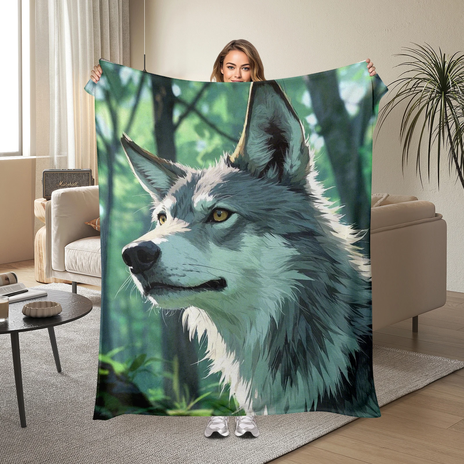 Thoughtfully Designed Cartoon Wolf Head Themed Blanket Suitable For All Ages Sparking Curiosity About Nature