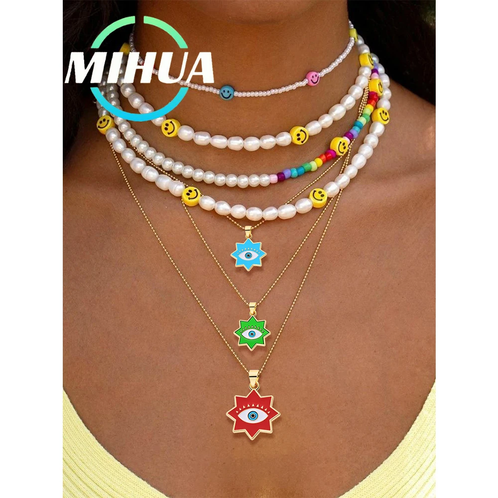 HUAMI Anise Star Evil Eye Pendant Gold Plated Bracelet Necklace Charms for Jewelry Making Supplies Copper DIY Talisman Wholesale