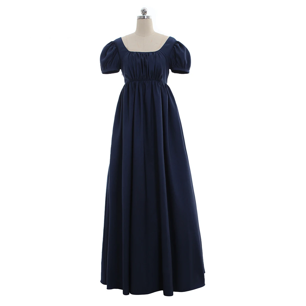 

Regency Dress Busty Vintage High Waistline Victorian Regency Era Ball Gown Costume Medieval Tea Party Navy Blue Dress