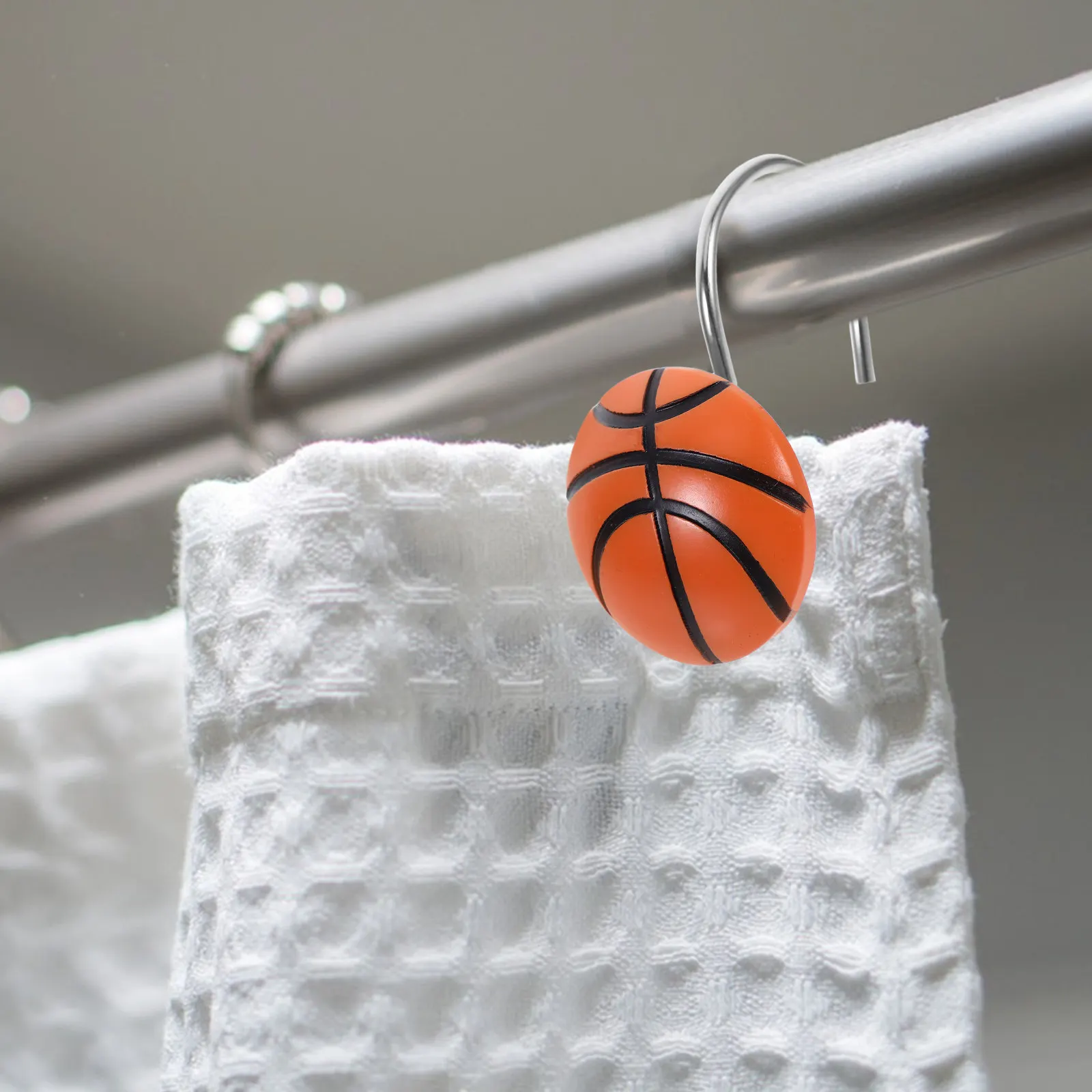 12pcs Bath Hooks Basketball Theme Resin Holder Easy Install Clip Hooks Shower Bath Accessories Curtain Ring Slide