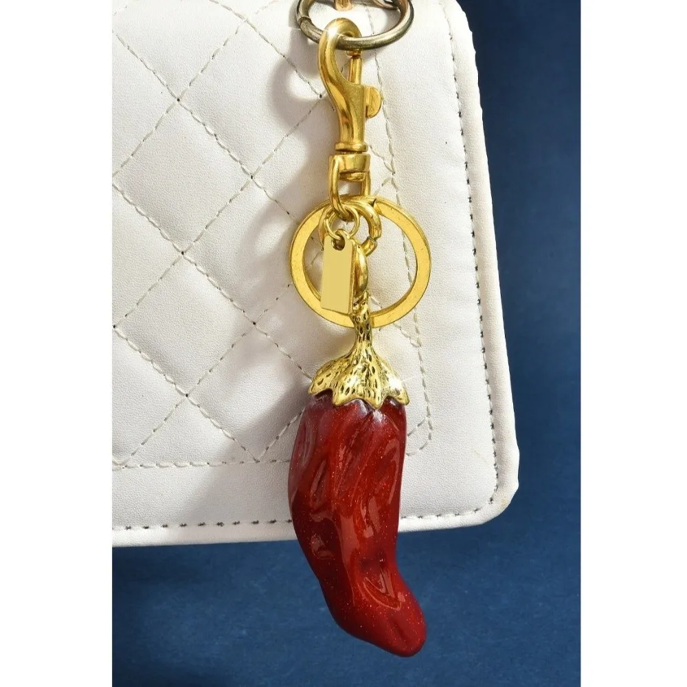 Cute Glitter Chili Pepper Keychain 3D Portable Bag Pendant Luxury Retro Handbag Charm Bag Decoration