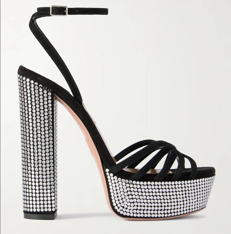 

140MM Heels Toe-Framing Caged Straps Stacked On Crystal-Encrusted Platform Soles Suede Platform Sandals