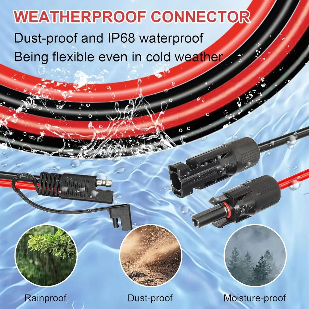 Cable adaptador de panel solar a SAE - Cable de extensión solar de 50 pies 10AWG para kit de cargador de batería de caravana de panel solar RV con SAE Pola
