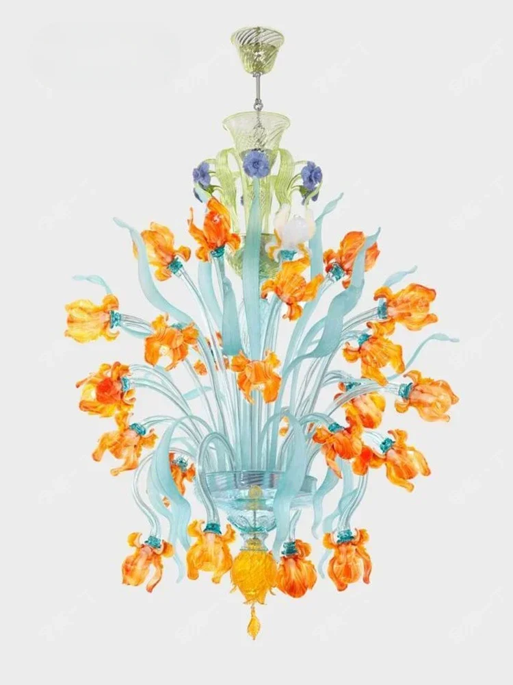 ثريا زجاجية على شكل زهرة، مصممة على طراز كريمي لغرفة الطعام الطازجة، ديكور إضاءة إبداعي مبيعات ساخنة #3