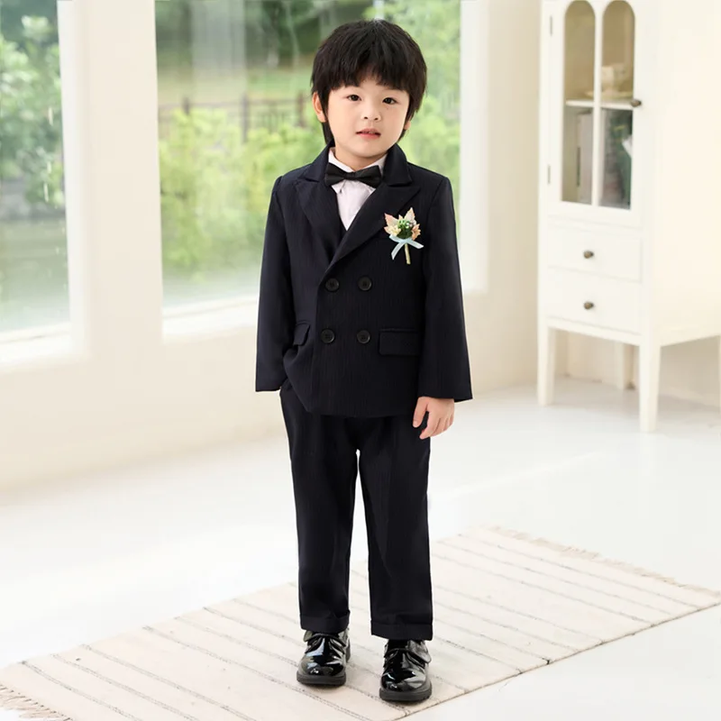 Spring Autumn Children Boys Striped Gentlemen Suit Kid Jacket Pant Shirts Suits For Boy First Birthday Piano Performance Costume