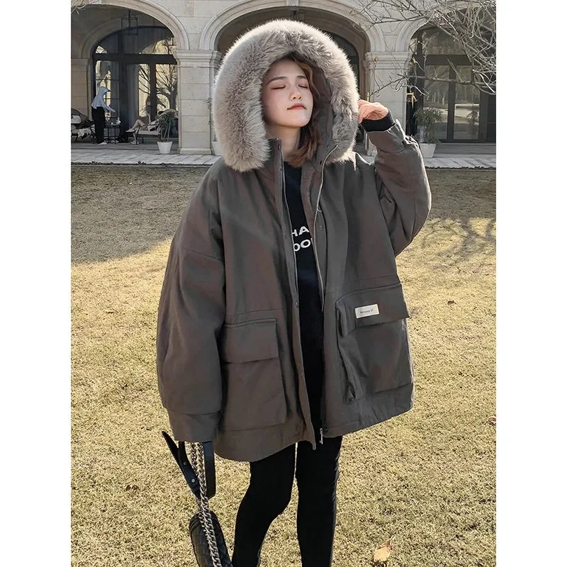 2023 New Winter Korean Pop Overcomes Women's Mid length Plush Thickened Coat Cotton Coat Warm Cotton Coat Women Commuting P187