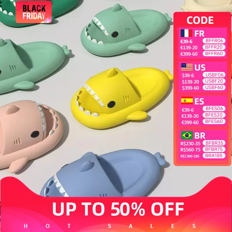 

Cute Shark Slippers Soft Beach Cloud Platform Women Indoor Slides Bathroom Summer Mules EVA Shoes for Men