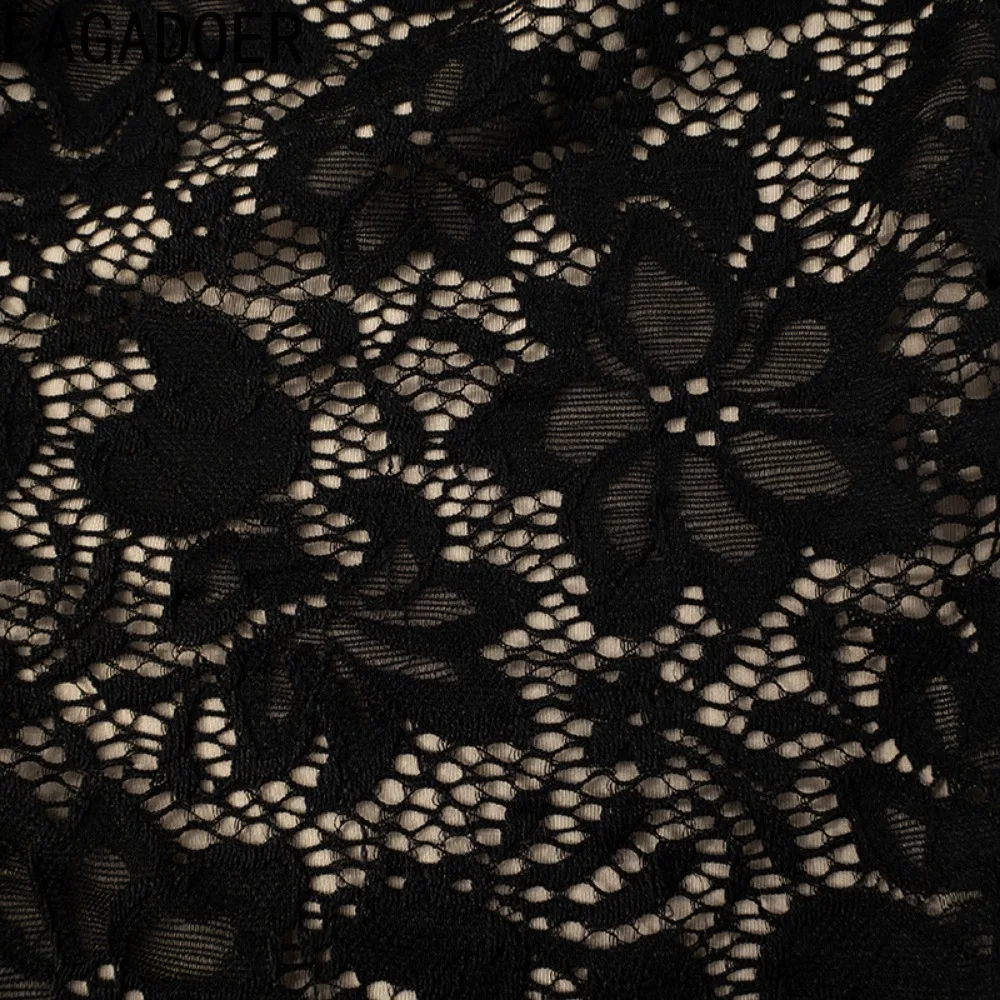 FAGADOER Sexy Black Lace Two Piece Set For Woman Spaghetti Strap Backless Crop Top And Shorts Suits Female Nightout Clubwear New