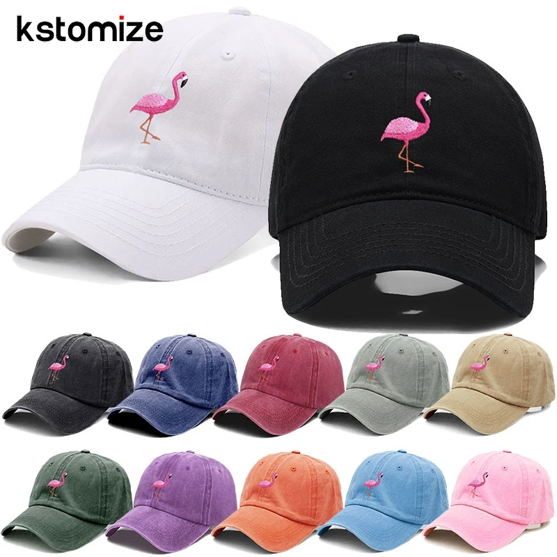 Animal Embroidery Flamingo Baseball Caps for Men Women Retro Soft Washed Cotton Dad Hat Snapback Cap Wholesale Dropshipping