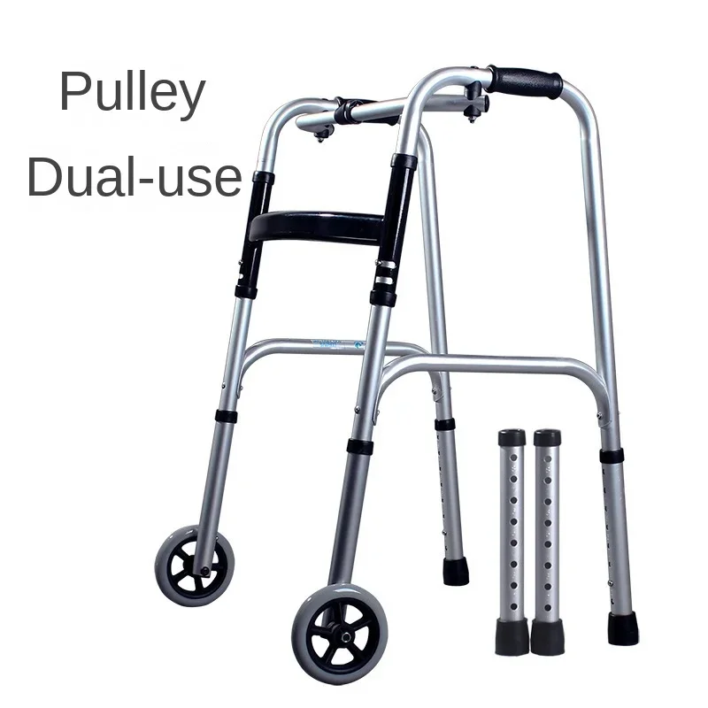 Aluminum Alloy Walker Crutches The Elderly Medical Apparatus with Wheel and Seat Pad Walker Holder Height Adjustable