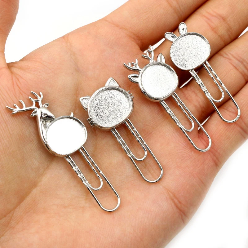 10-20pcs/lot Cat Deer Bookmark Paperclip Cabochon Base Blanks Settings and Glass Cabochon Cameo DIY Jewelry Making Accessories