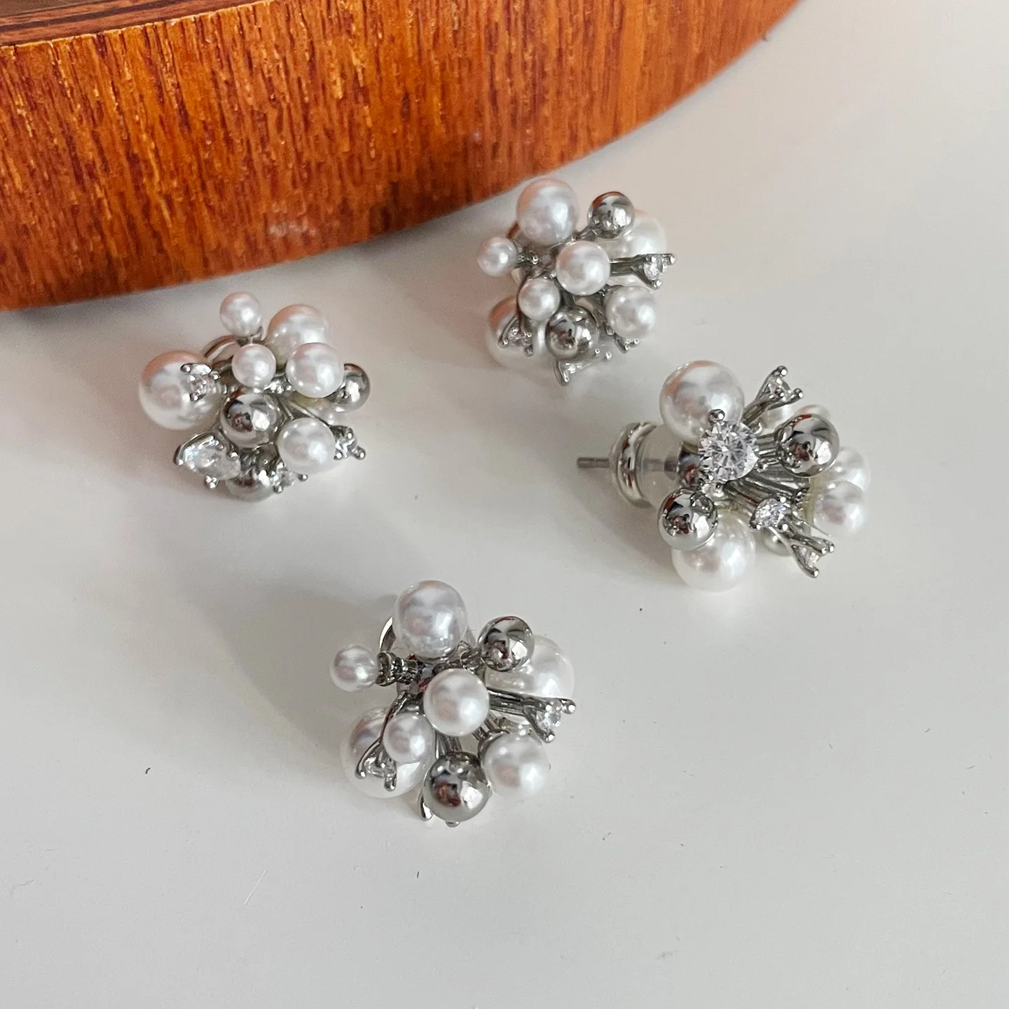 Pearl floral stud earrings for women elegant gentle sweet FLOWER bride pure ear accessory
