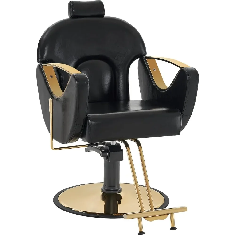 

Luxurious Classic Barber Chair Hydraulic Pump Recline Beauty Spa Styling Salon for Hair Stylist Equipment (Black) Swivel Stool