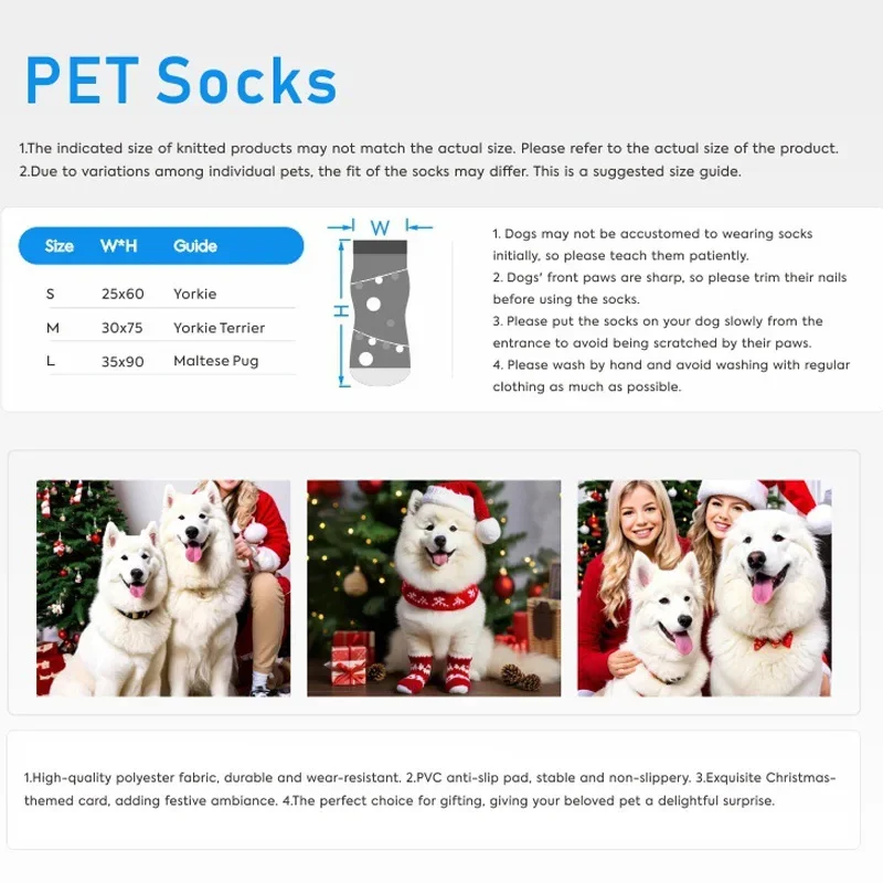 Christmas Pet Knitted Socks for Small Dogs Cat Shoes Chihuahua Boots for Winter Warm Indoor Wear Slip on Paw Protector