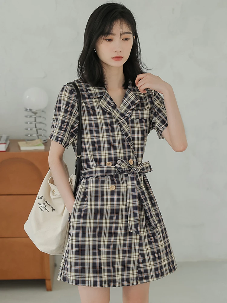 

Vintage Baggy Playsuits Women Summer High Waist Plaid Jumpsuit Shorts Suits with Sashes 2022 New