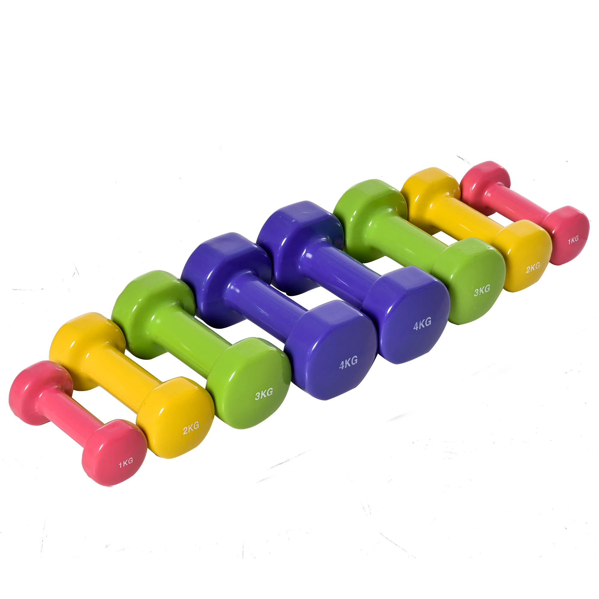 HOMCOM Set of 8 Hex Dumbbell Dumbbell 4 Pairs 4 kg 3 kg 2 kg 1 kg with Weigh Coating for Gym at Home Multicolor