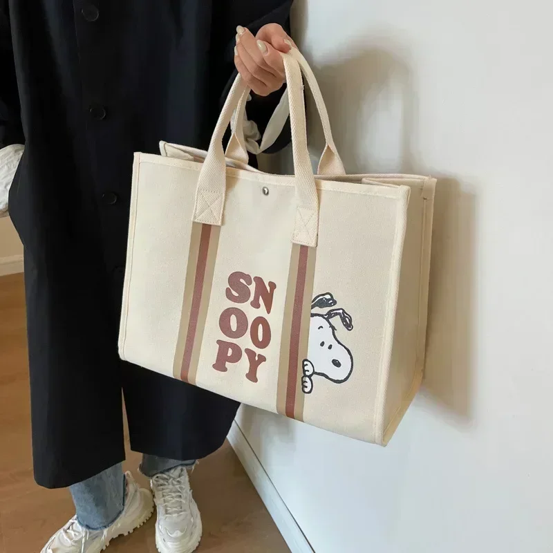 

Холщовая большая сумка Снупи с героями мультфильмов, модная сумка на плечо, новая большая вместительная милая женская дорожная сумка