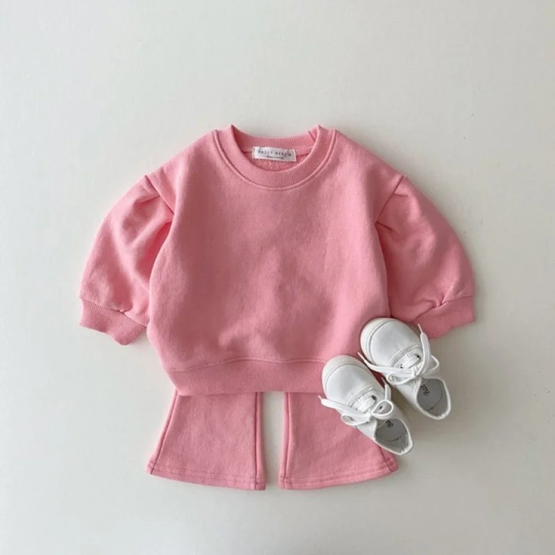 

Newborn Baby Girls Outfits Suit for Children's Clothing Fashion Kids Candy Sweatshirt Bell-bottom Trousers Two-piece Set