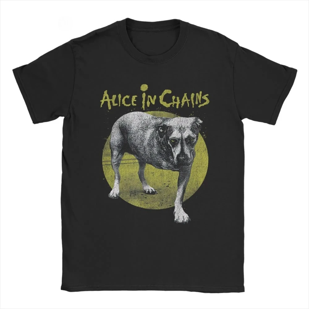 Novelty Alice in Chains Band Dog T-Shirts Men Women Round Neck Cotton T Shirts Heavy Metal Music Short Sleeves Clothing Tee Tops