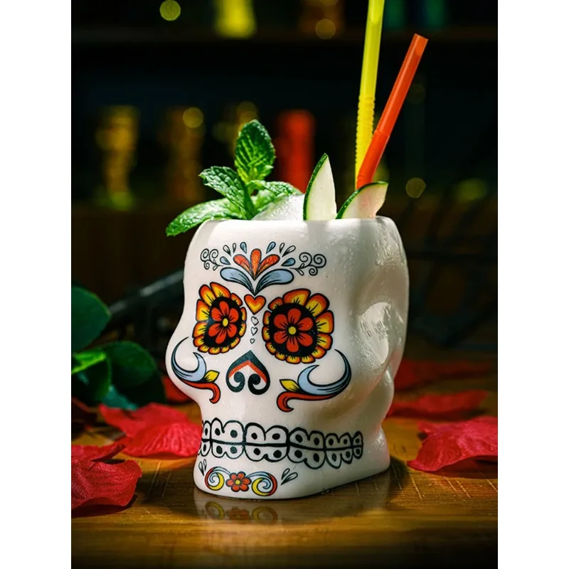 Soul-taza de cóctel de cerámica, taza Tiki con calavera de flores, contenedor de gastronomía Molecular de Hotel americano, taza de bebida de vino para fiesta de graduación