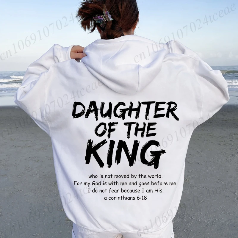 Hip Hop Street Casual hija del rey estampado sudaderas con capucha femeninas moda Sudadera con capucha versículo de la Biblia nuevas sudaderas ropa de lana cálida