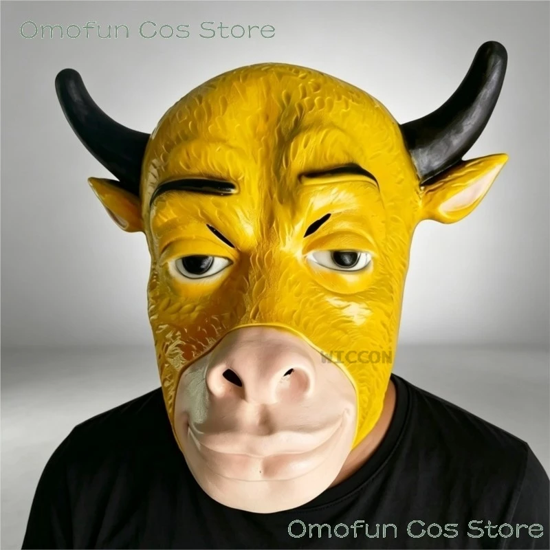 New Arrival The Ox Comes Halloween Latex Yellow Bull Head Mask Movie‑Themed Funny Novelty Nilai Head Mask for Party Cosplay view 2