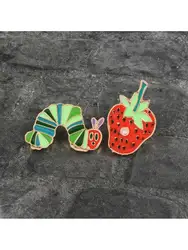 2PCS/lot Cute Caterpillar Strawberry Brooch for Girls - Cartoon Trinket Alloy Badge